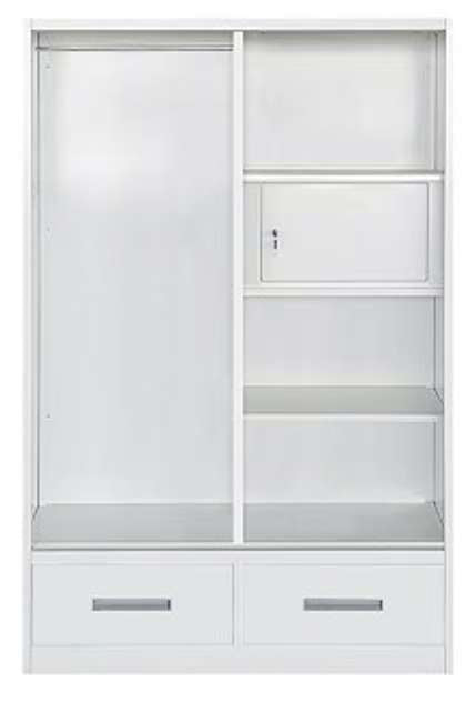 Metal Wardrobe White with Mirror & Safe