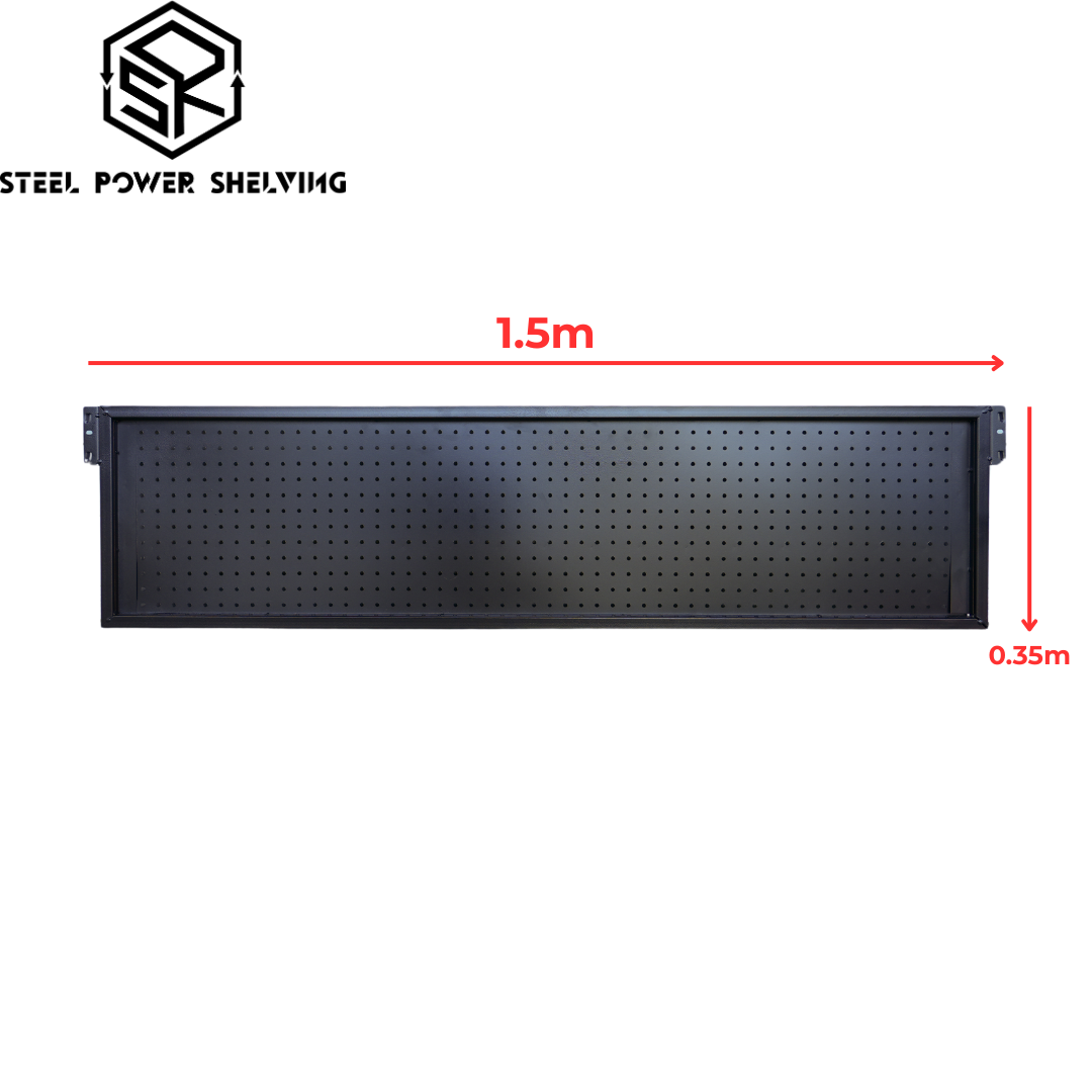 1.5m(L)x0.35m(H) Pegboard for 0.5 Depth Shelf only