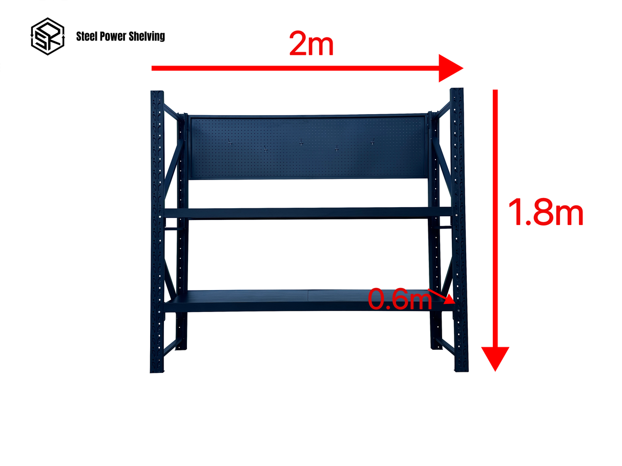 Heavy Duty Garage Workbench with Pegboard 1.8m(H)x2.0m(L)x0.6m(D) 600kg Storage Shelving System