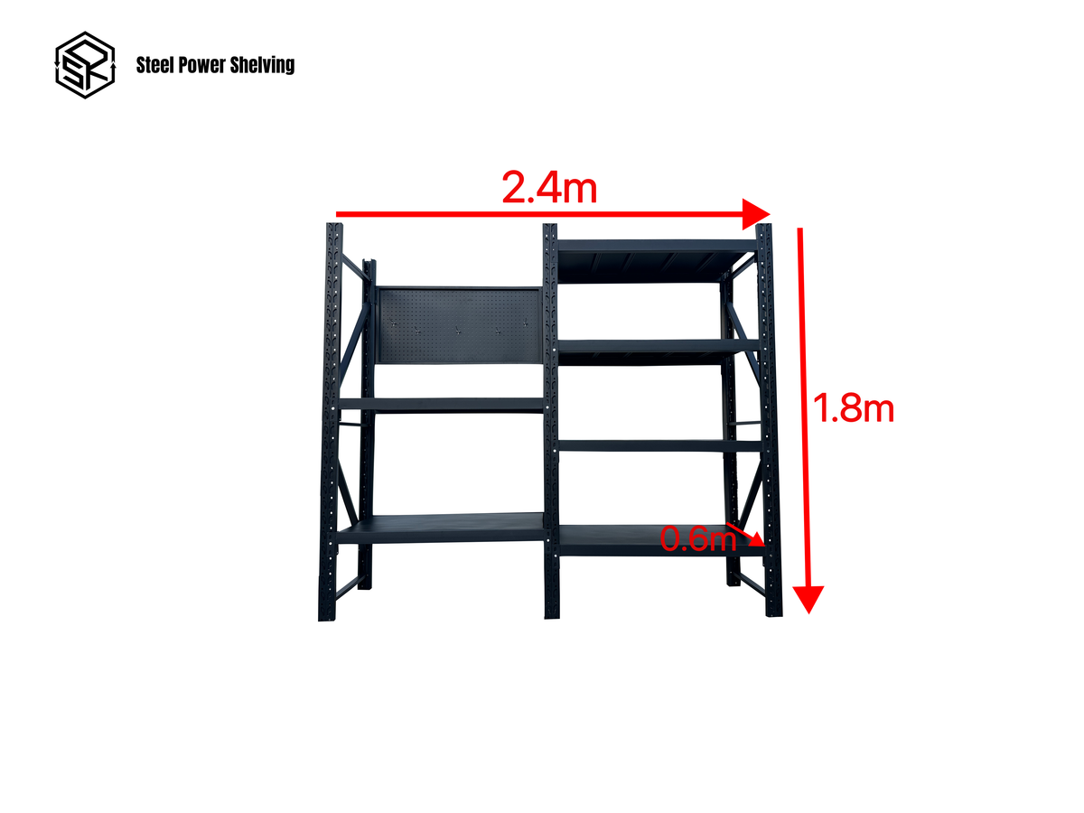 Heavy Duty Garage Workbench with Pegboard 1.8m(H)x2.4m(L)x0.6m(D) 1800kg Storage Shelving System