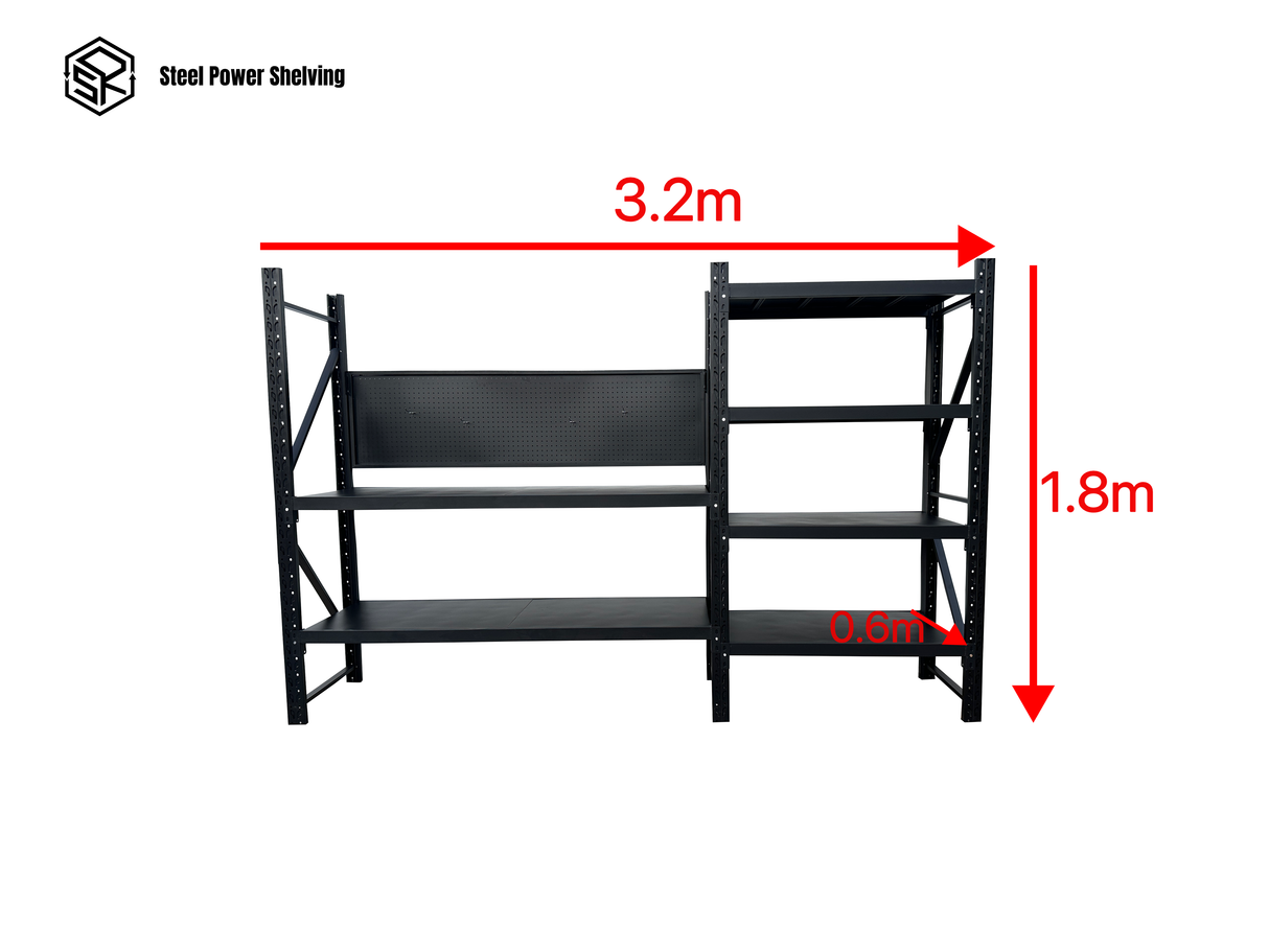 Heavy Duty Garage Workbench Workstation with Pegboard 1.8m(H)x3.2m(L)x0.6m(D) 1800kg