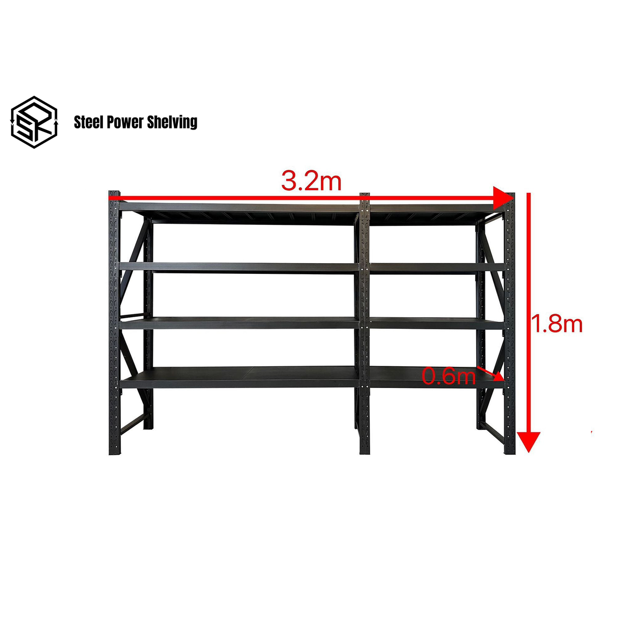 Longspan Shelving 1.8m(H)x3.2m(L)x0.6m(D) 2400kg Heavy Duty Garage Storage Adjustable Shelves