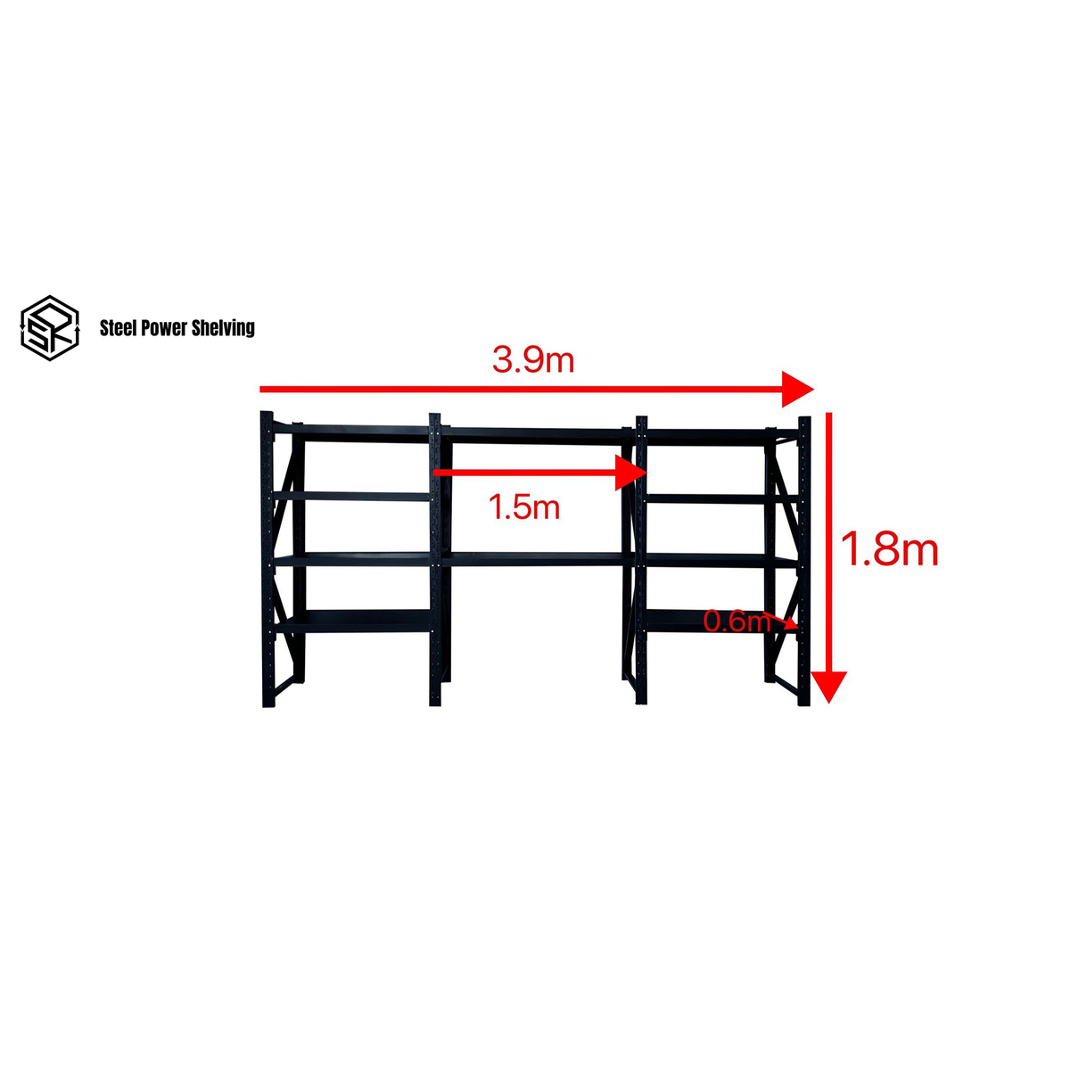 Longspan Shelving 1.8m(H)x3.9m(L)x0.6m(D) 3000kg Heavy Duty Garage Storage Shelving Workbench