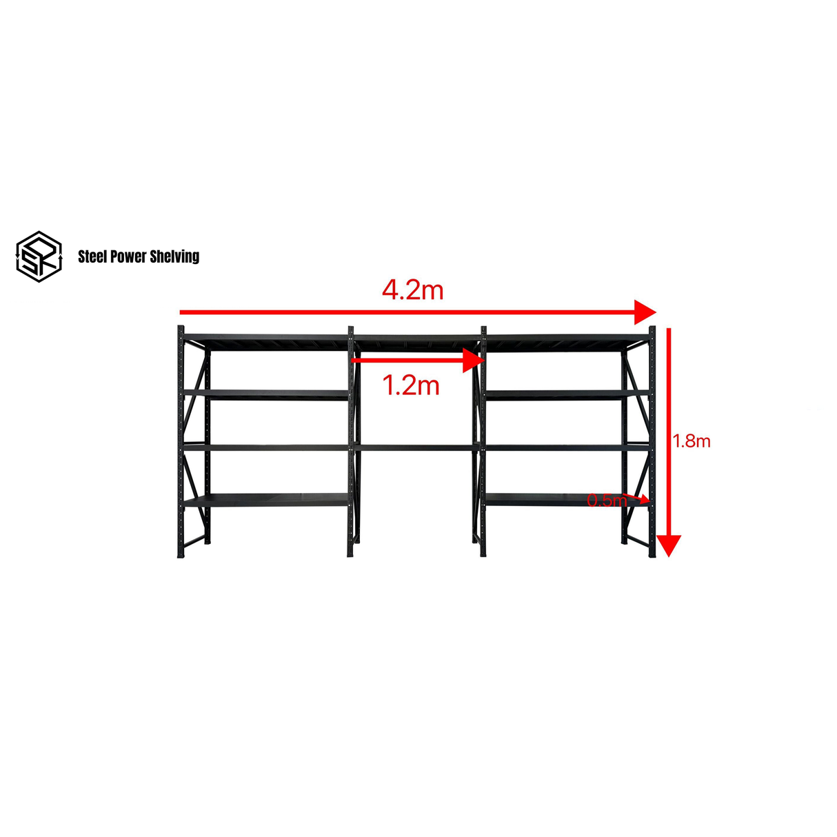 Shelf 1.8m(H)x4.2m(L)x0.5m(D)2000kg Shelving+Workbench