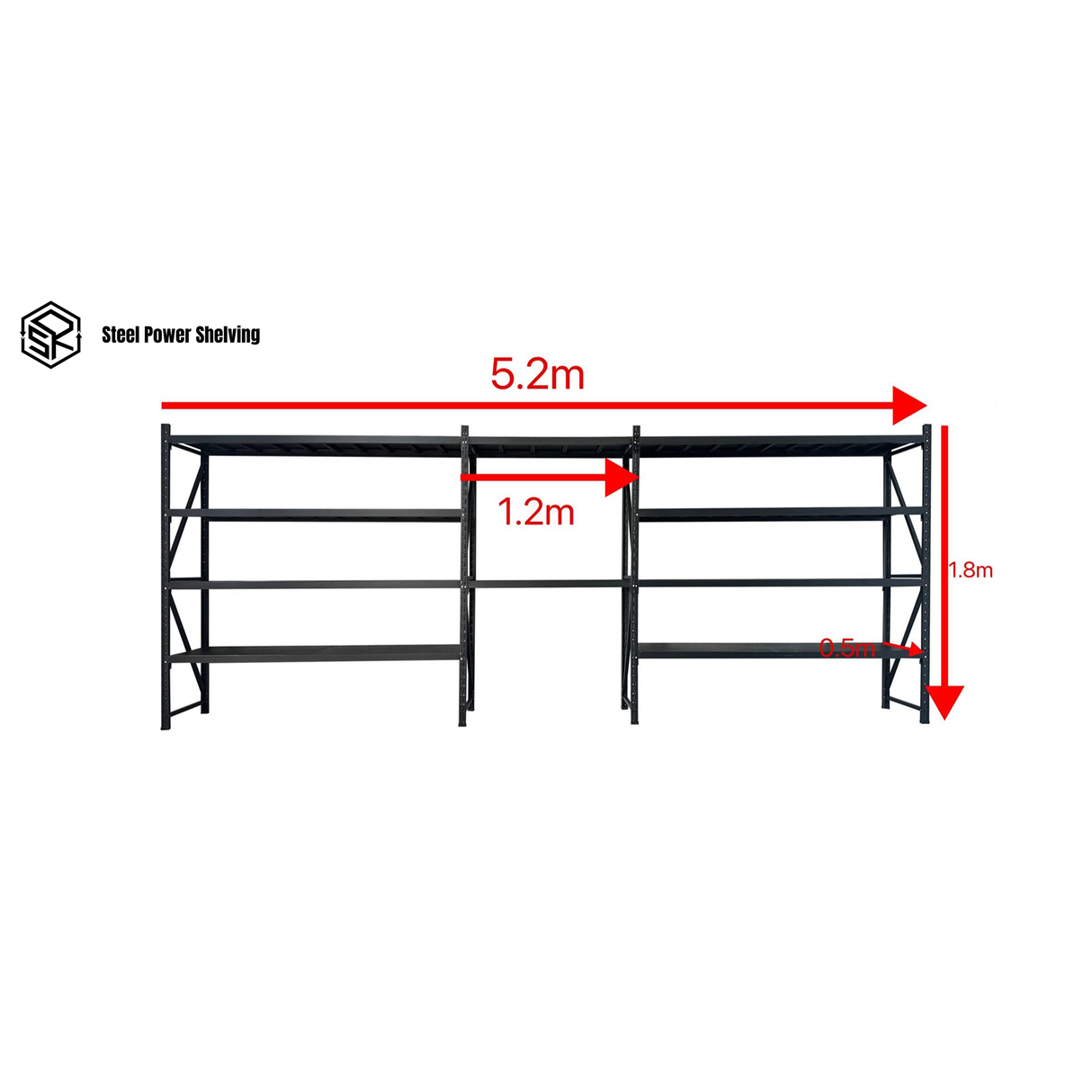 Garage Shelving+Workbench 1.8m(H)x5.2m(L)x0.5m(D) 2000kg Metal Storage Rack Adjustable Shelves