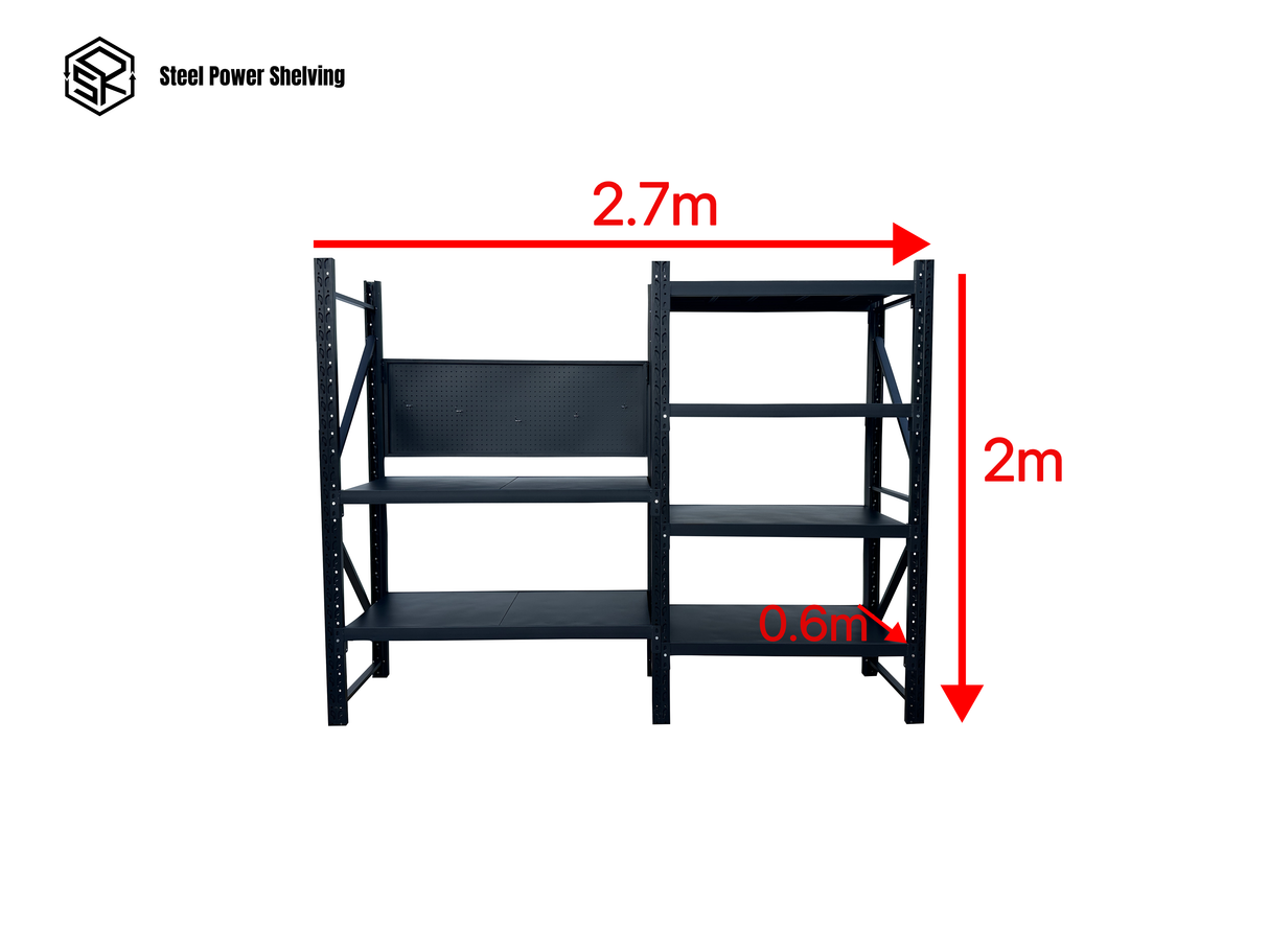 Heavy Duty Garage Workbench with Pegboard 2.0m(H)x2.7m(L)x0.6m(D) 1800kg Storage She