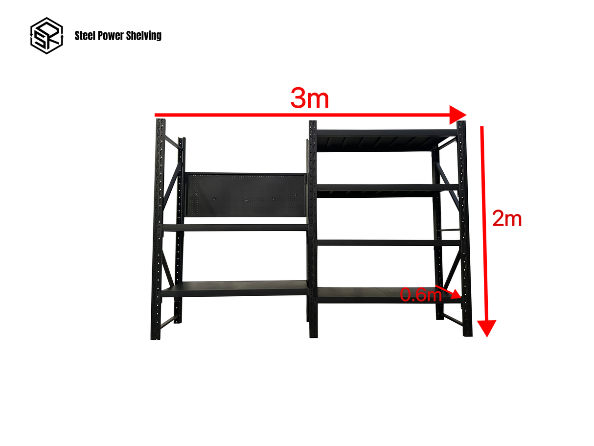 Heavy Duty Garage Workbench with Pegboard 2.0m(H)x3.0m(L)x0.6m(D) 1800kg Storage Shelving System