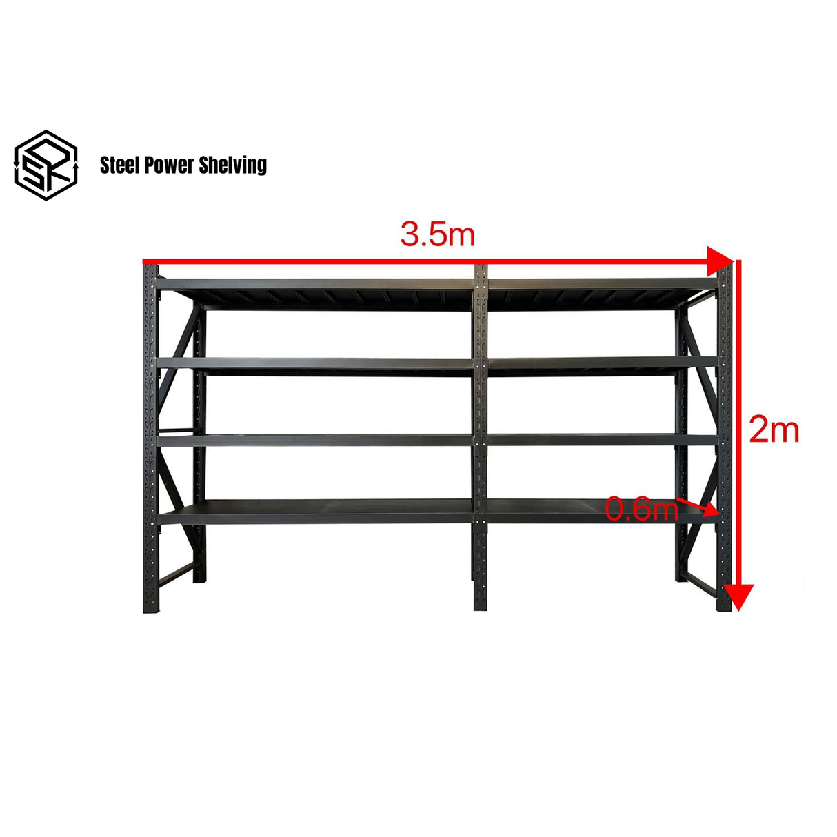 Longspan Shelving 2.0m(H)x3.5m(L)x0.6m(D) 2400kg Heavy Duty Storage Rack Adjustable Shelves
