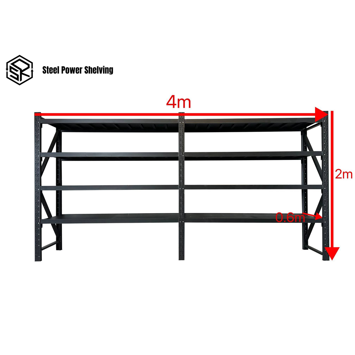 Garage Shelving 2.0m(H)x4.0m(L)x0.6m(D) Heavy Duty Steel Storage Rack Adjustable Shelves