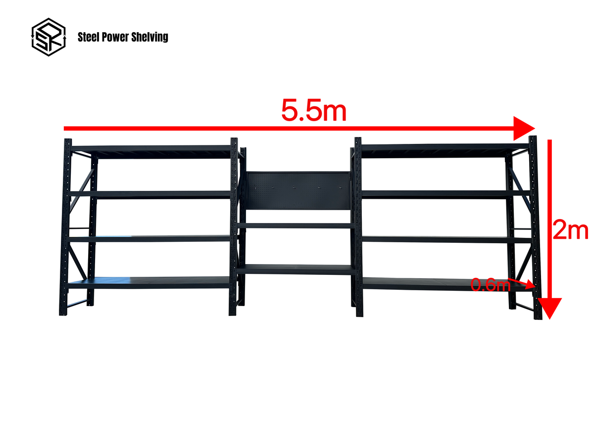 Heavy Duty Garage Workbench Workstation with Pegboard 2.0m(H)x5.5m(L)x0.6m(D) 3000kg