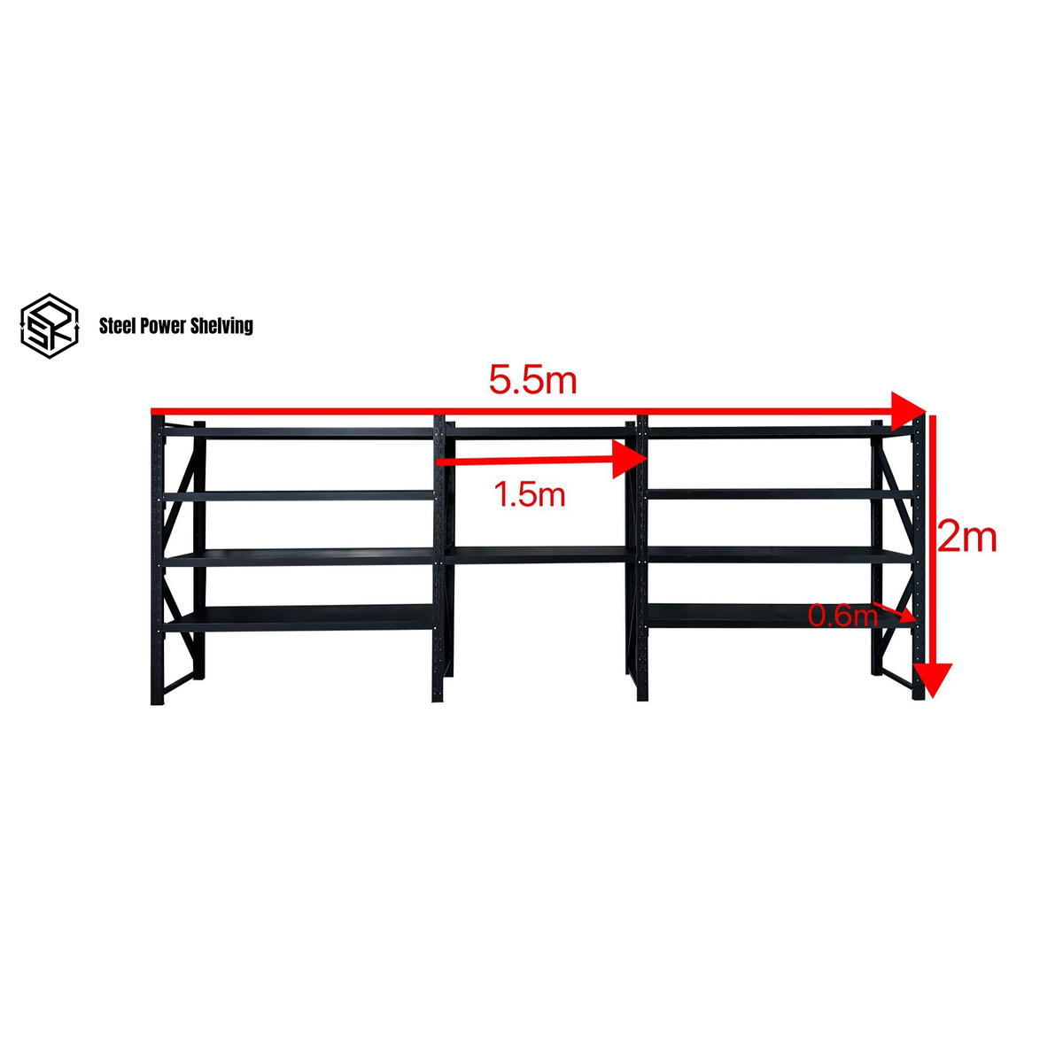 Garage Shelving 2.0m(H)x5.5m(L)x0.6m(D) 3000kg Storage Rack with Workbench Adjustable Shelves