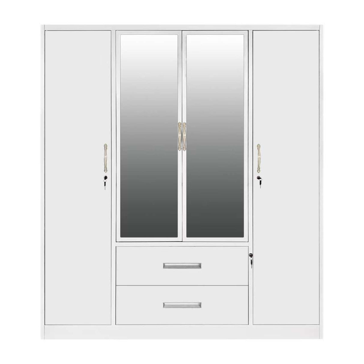 Metal Wardrobe with Double Mirror Doors & Safe