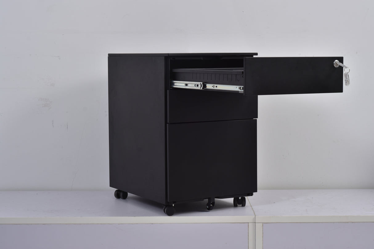 3 Drawer Mobile Pedestal Filing Cabinet – Lockable Office Drawer Unit with Wheels