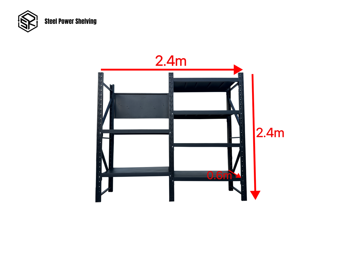 Heavy Duty Garage Workbench with Pegboard 2.4m(H)x2.4m(L)x0.6m(D) 1800kg Storage Shelving System