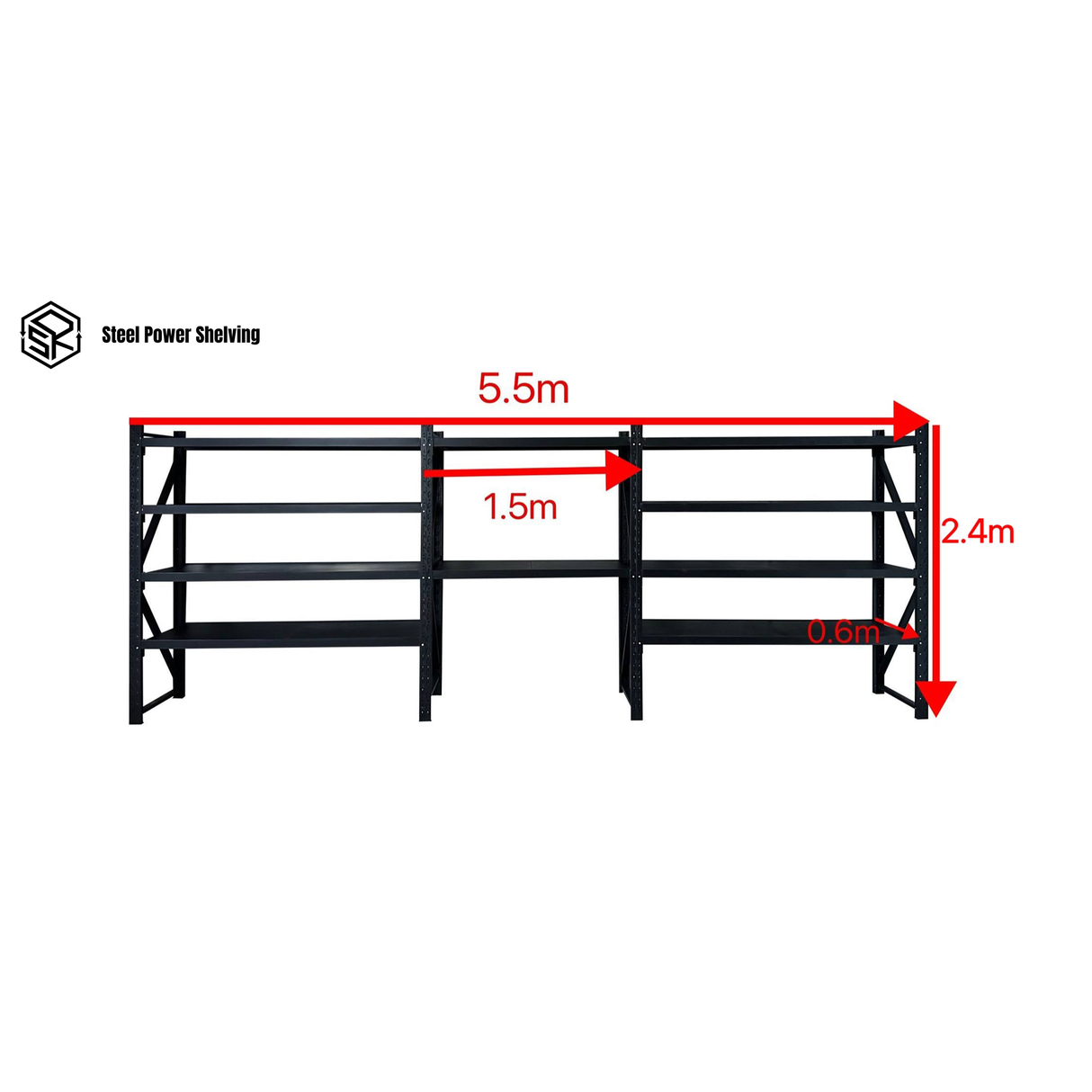 Longspan Shelving Workbench 2.4m(H)x5.5m(L)x0.6m(D) 3000kg Heavy Duty Garage Storage Shelving