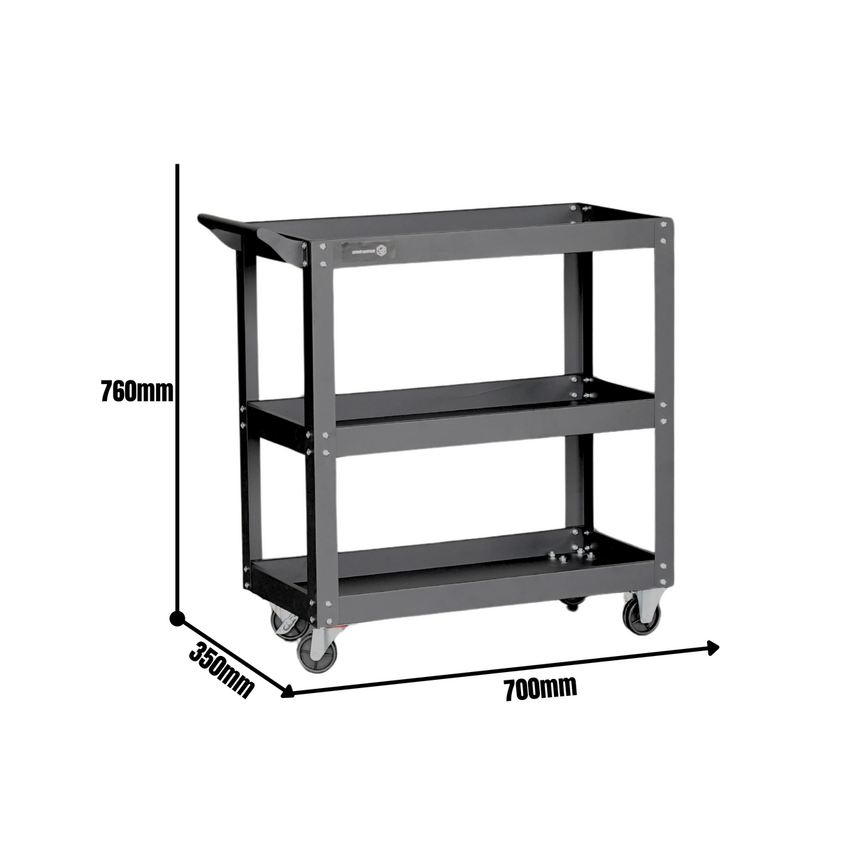 3 Tier Tool Trolley Cart with Wheels – Heavy Duty Steel Rolling Cart