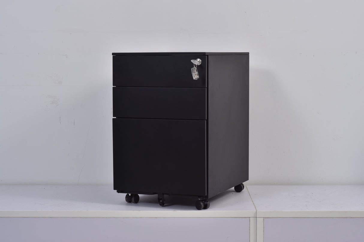 3 Drawer Mobile Pedestal Filing Cabinet – Lockable Office Drawer Unit with Wheels