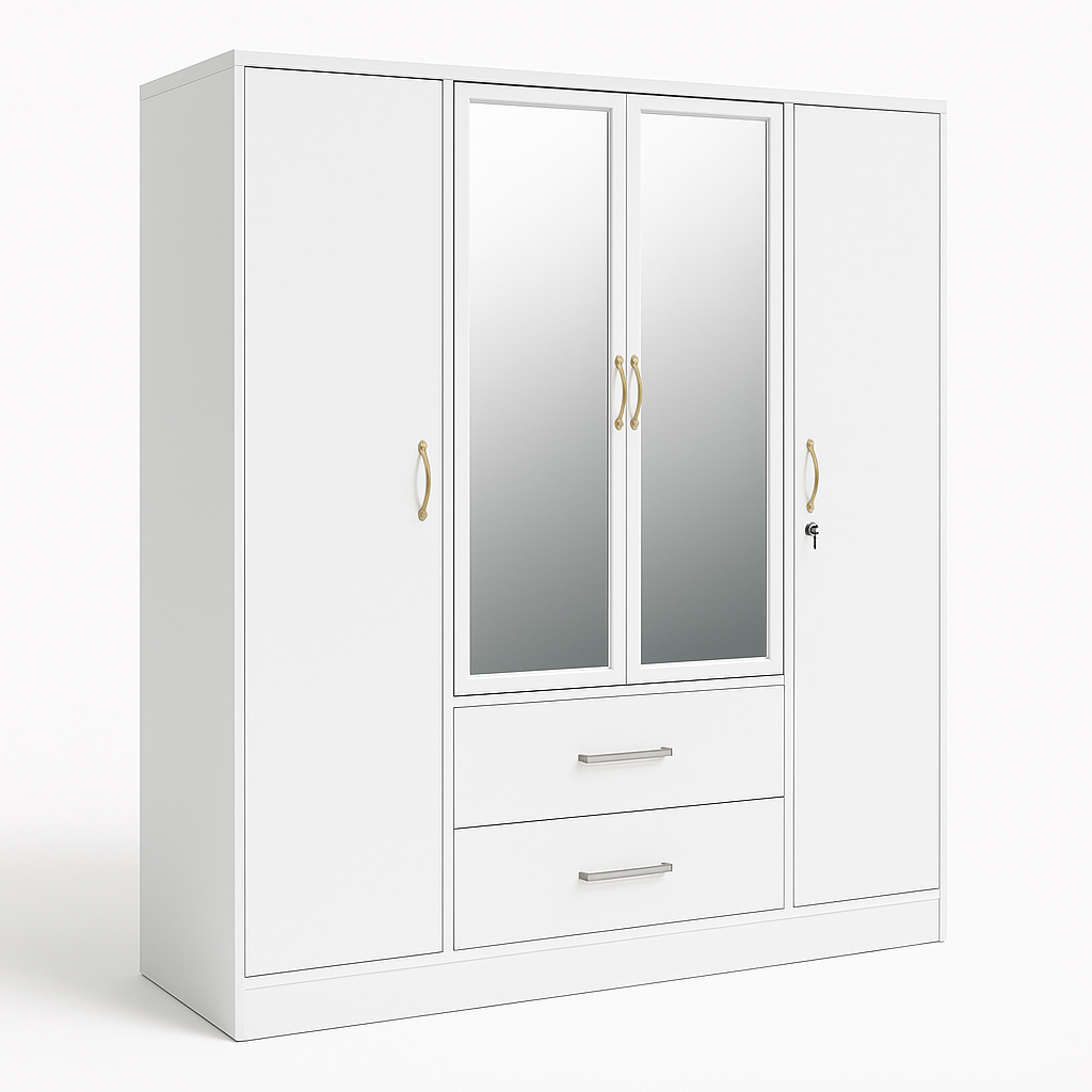 Metal Wardrobe with Double Mirror Doors & Safe