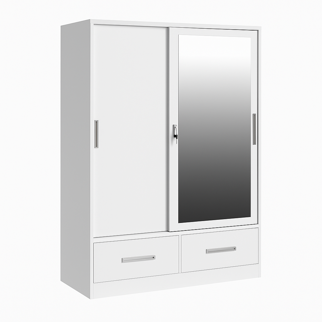 Metal Wardrobe White with Mirror & Safe