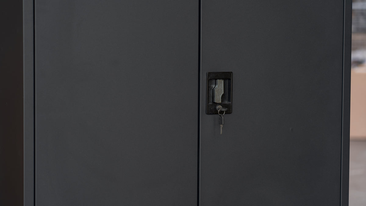 Heavy Duty Metal Storage Cabinet 1.85m(H)x0.9m(L)x0.4m(D) Black Steel Wardrobe