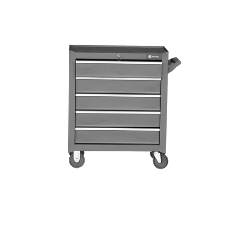 Compact 5-Drawer Tool Trolley with Lockable Wheels, Black Steel Rolling Tool Cart for Workshops and Garages