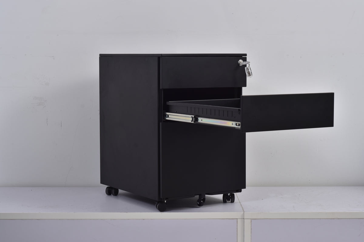 3 Drawer Mobile Pedestal Filing Cabinet – Lockable Office Drawer Unit with Wheels