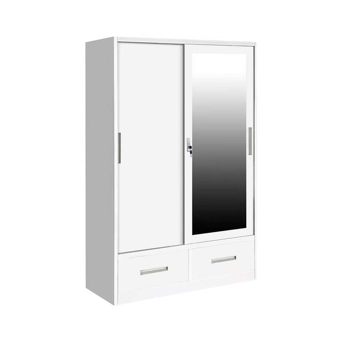Metal Wardrobe White with Mirror & Safe