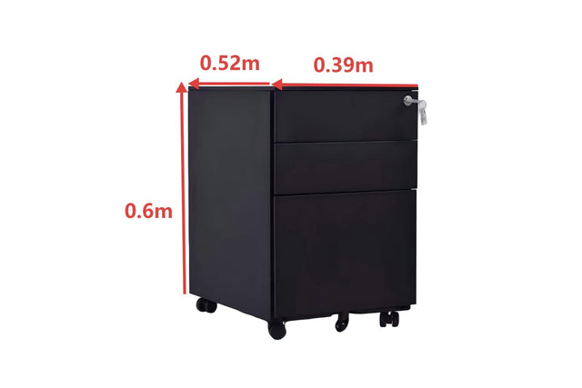 3 Drawer Mobile Pedestal Filing Cabinet – Lockable Office Drawer Unit with Wheels