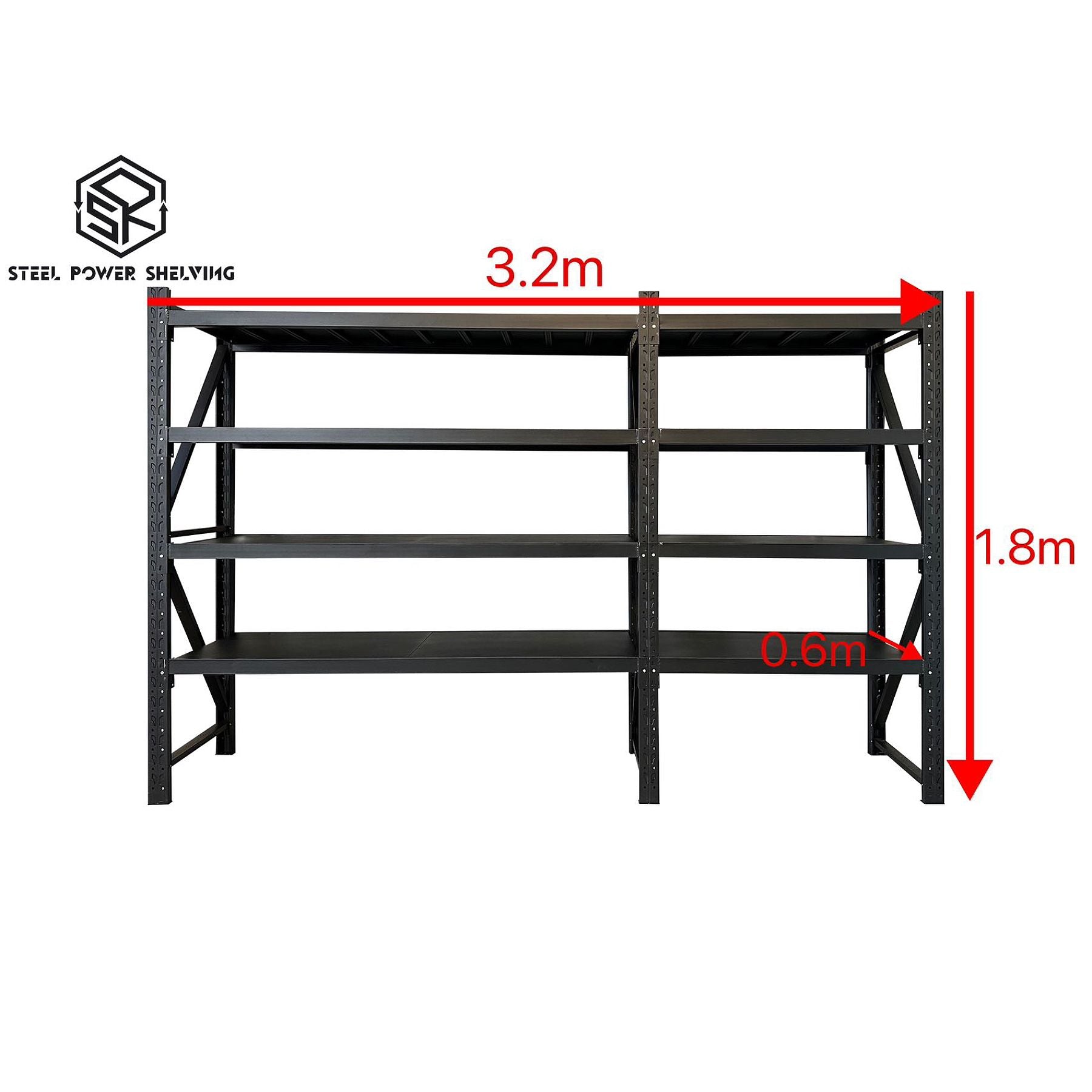 3.2m Long Connecting Shelf – Steel Power Shelving