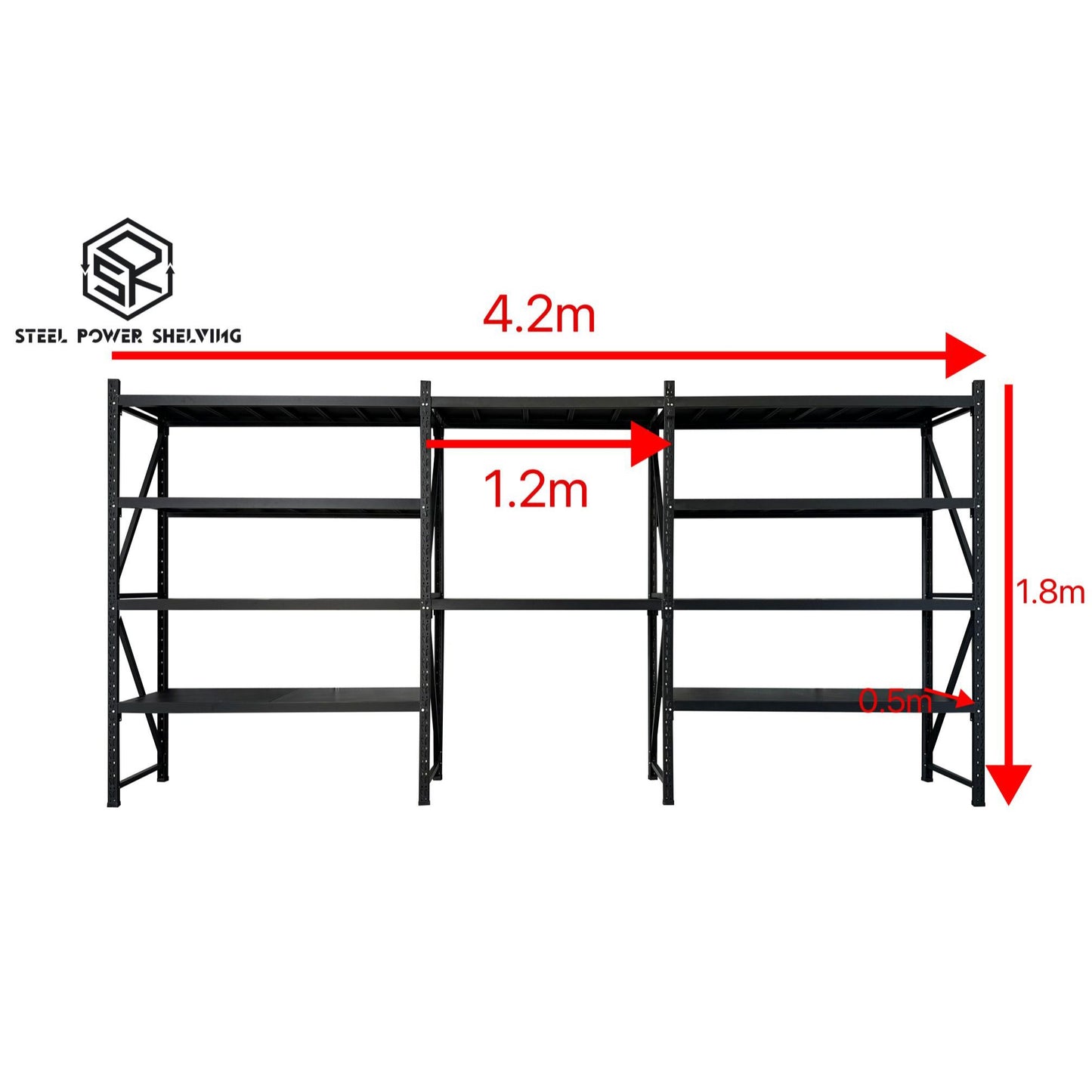 Shelf 1.8m(H)x4.2m(L)x0.5m(D)1500kg Shelving+Workbench