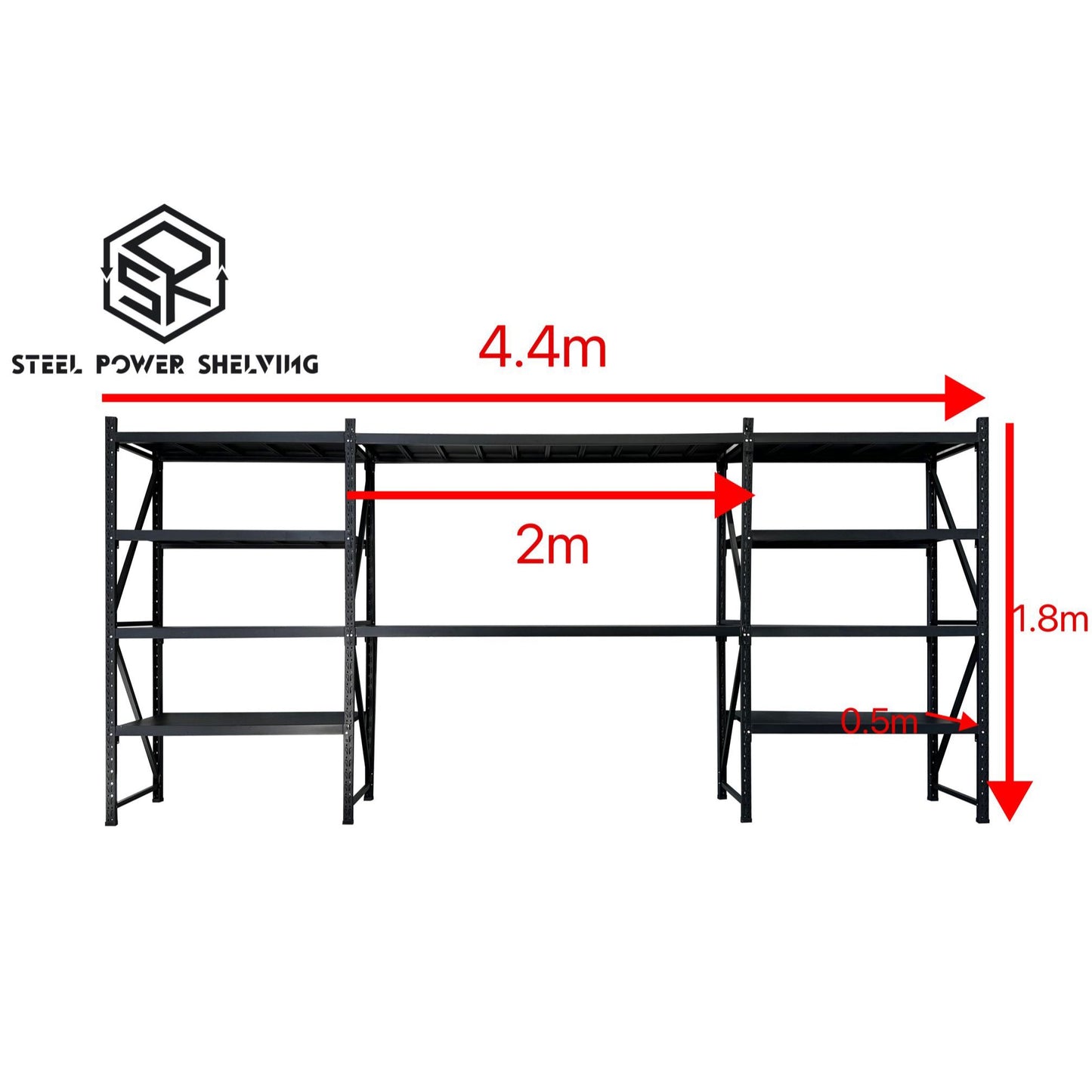 Shelf 1.8m(H)x4.4m(L)x0.5m(D)1500kg Shelving+Workbench