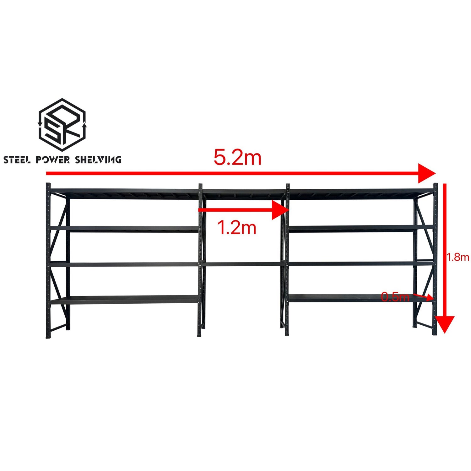 Shelf 1 8m H x5 2m L x0 5m D 1500kg Shelving Workbench Steel Power shelf-1-8m-h-x5-2m-l-x0-5m-d-1500kg-shelving-workbench-steel-power
