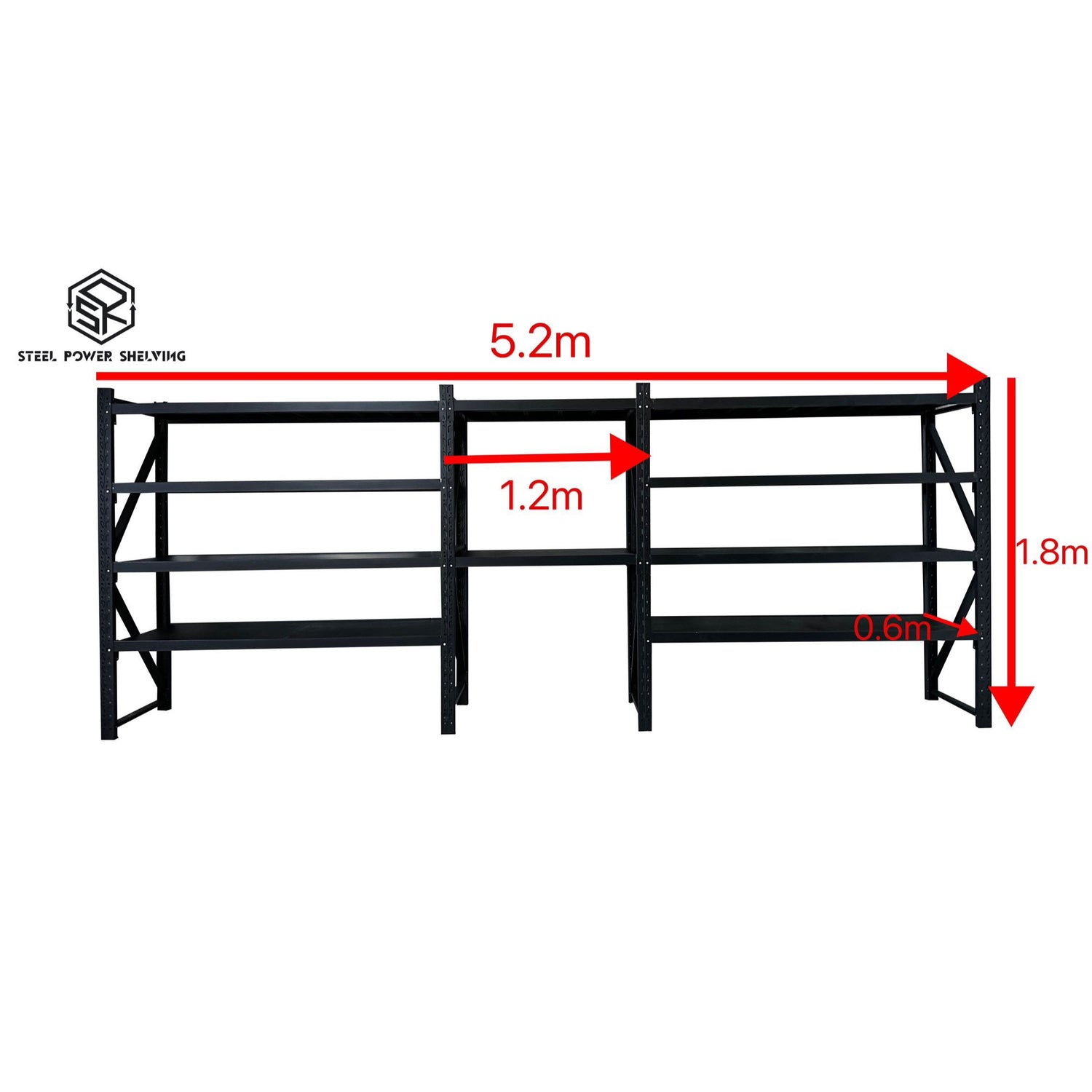 Shelf 1 8m H x5 2m L x0 6m D 3000kg Shelving Workbench Steel Power shelf-1-8m-h-x5-2m-l-x0-6m-d-3000kg-shelving-workbench-steel-power