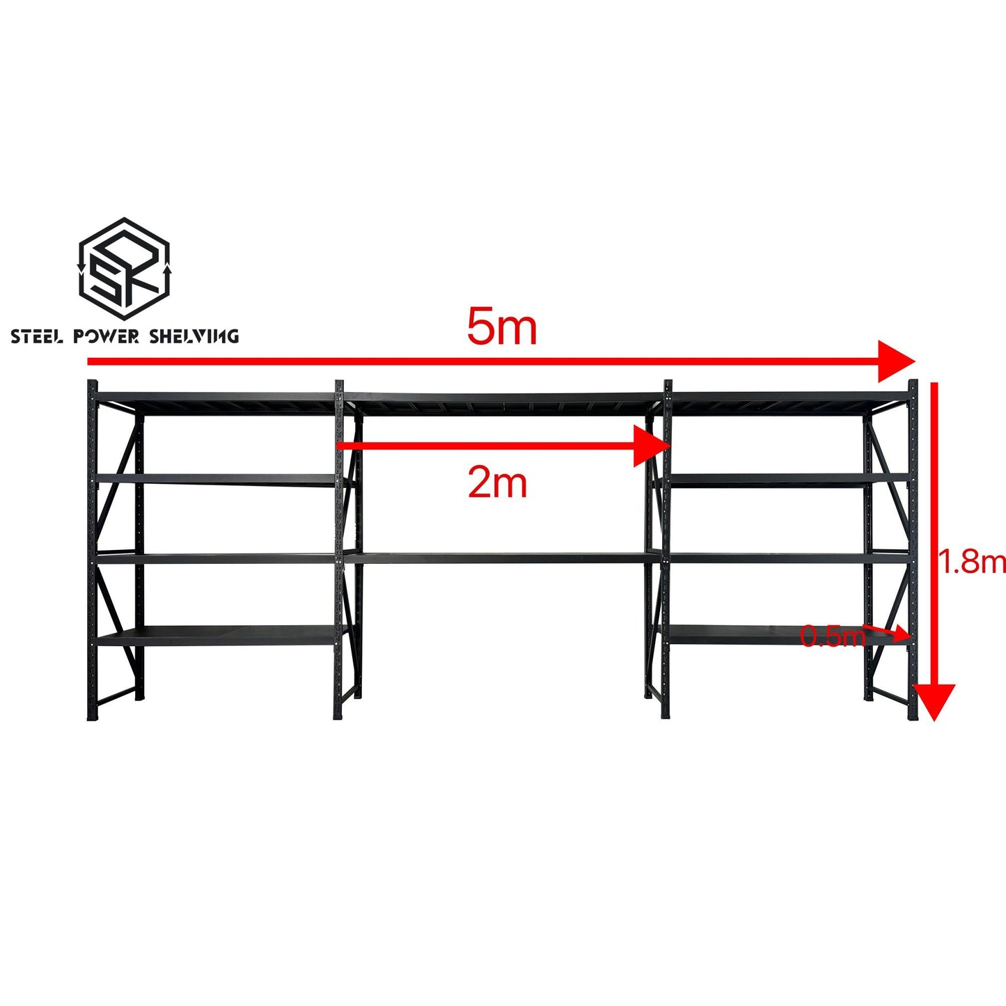 Shelf 1.8m(H)x5.0m(L)x0.5m(D)1500kg Shelving+Workbench