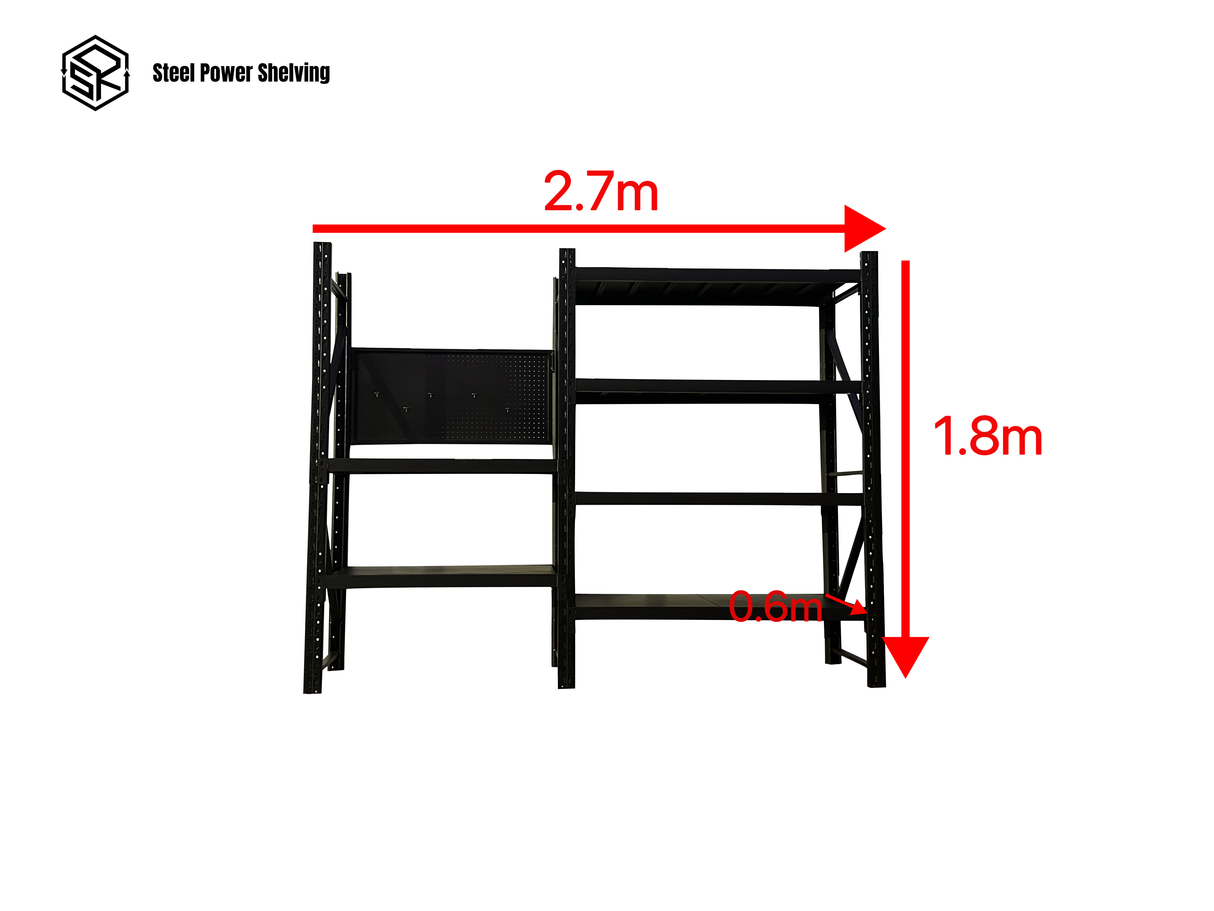 Workstation with pegboard - workbench 1.8m(H)x2.7m(L)x0.6m(D)1800kg