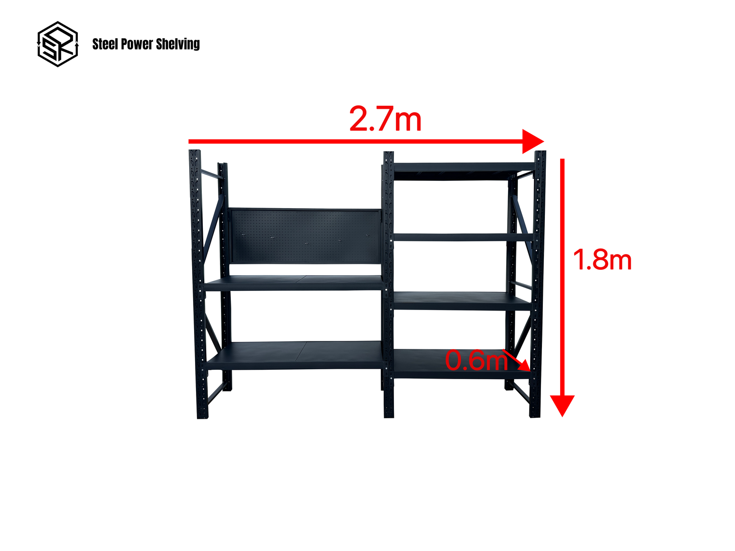 Heavy Duty Garage Workbench with Pegboard 1.8m(H)x2.7m(L)x0.6m(D) 1800kg Storage Shelving System