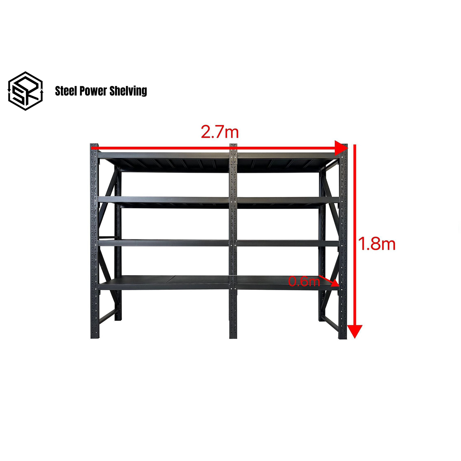 Longspan Shelving 1.8m(H)x2.7m(L)x0.6m(D) 2400kg Heavy Duty Garage Storage Adjustable Shelves