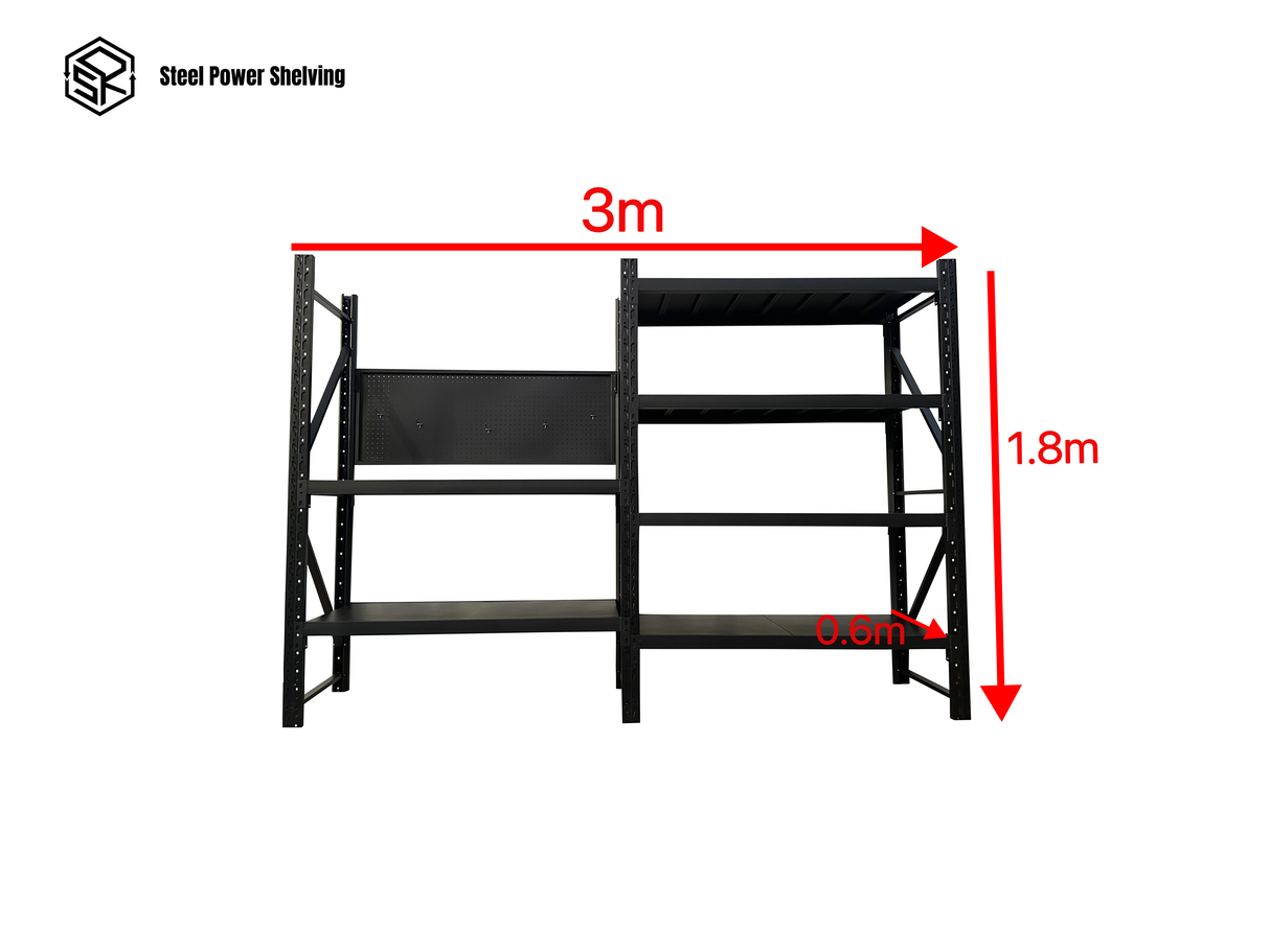 Heavy Duty Garage Workbench with Pegboard 1.8m(H)x3.0m(L)x0.6m(D) 1800kg Storage System