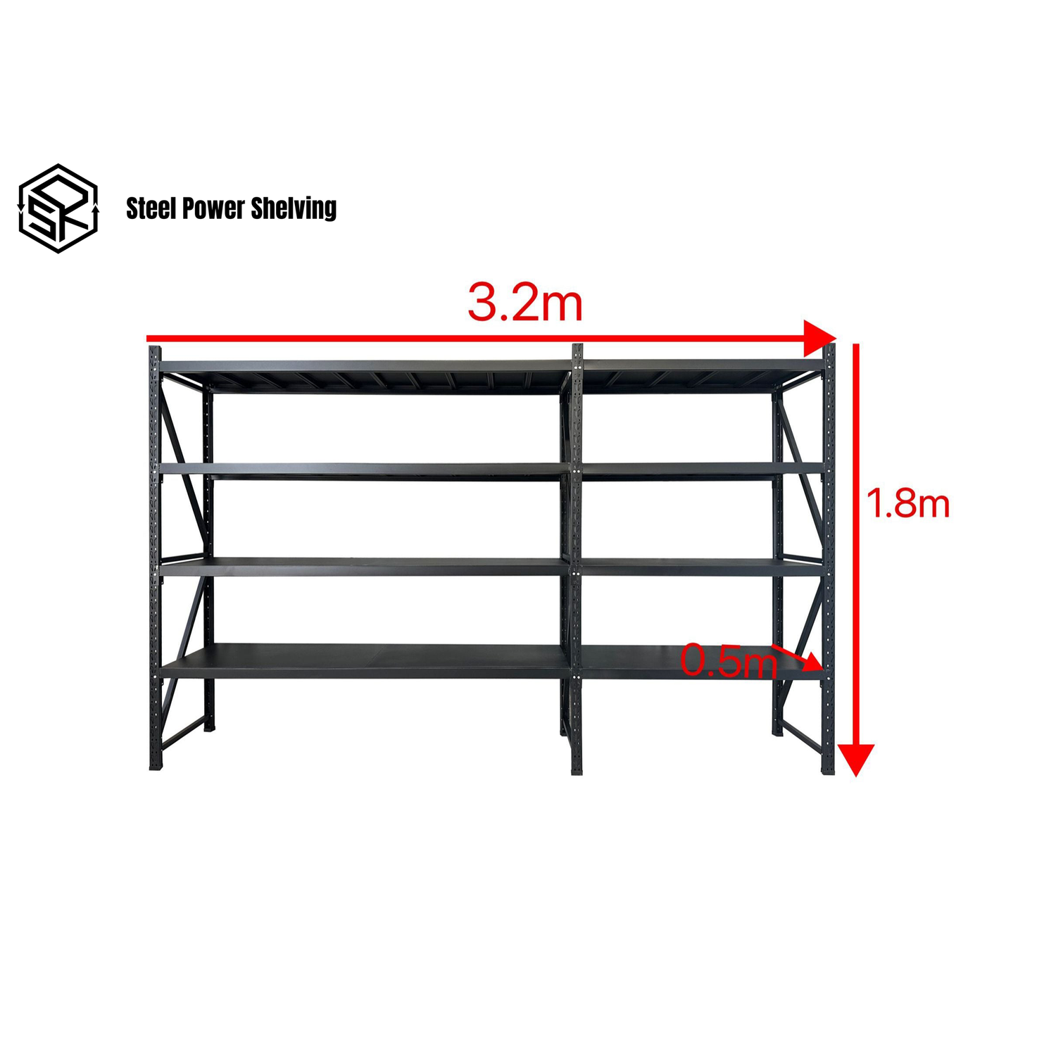Garage Shelving 1.8m(H)x3.2m(L)x0.5m(D) 1600kg Connecting Storage Rack Adjustable Shelves