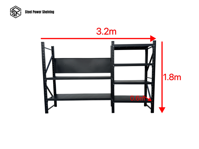 Heavy Duty Garage Workbench Workstation with Pegboard 1.8m(H)x3.2m(L)x0.6m(D) 1800kg