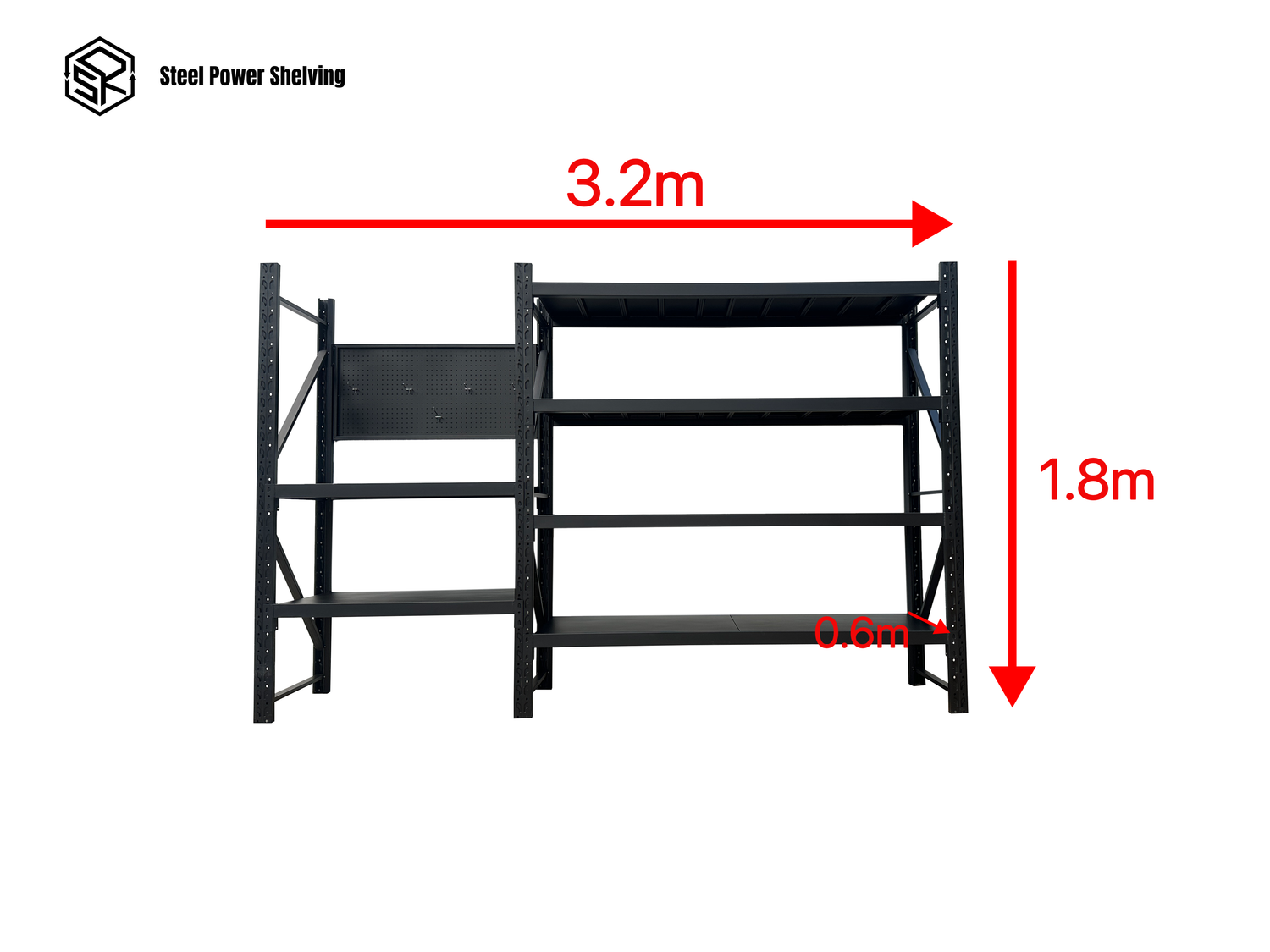 Heavy Duty Garage Workbench Workstation with Pegboard 1.8m(H)x3.2m(L)x0.6m(D) 1800kg
