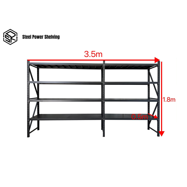 Garage Shelving 1.8m(H)x3.5m(L)x0.5m(D) Connecting Steel Storage Rack Adjustable Shelves