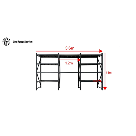 Garage Shelving 1.8m(H)x3.6m(L)x0.5m(D) 2000kg Storage Rack with Workbench Adjustable Shelves