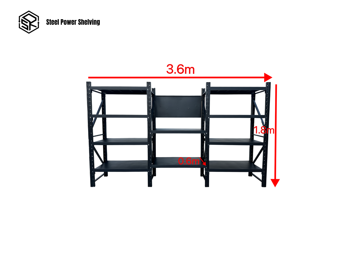 Workstation with pegboard - workbench 1.8m(H)x3.6m(L)x0.6m(D)3000kg