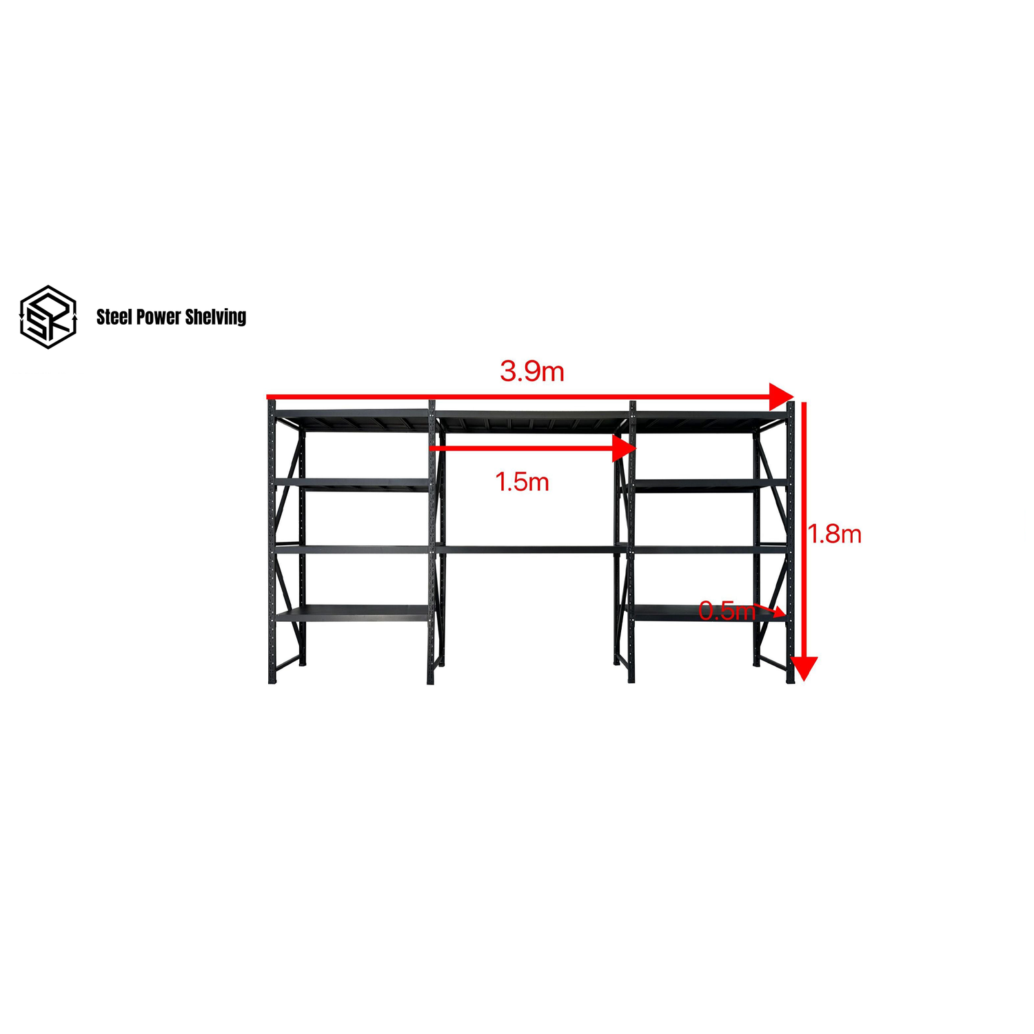 Garage Shelving Workbench 1.8m(H)x3.9m(L)x0.5m(D) 2000kg Storage System Adjustable Shelves