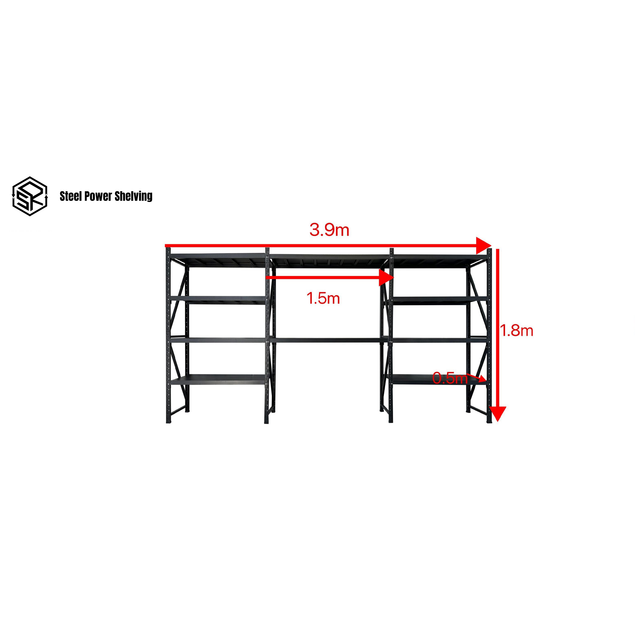 Garage Shelving Workbench 1.8m(H)x3.9m(L)x0.5m(D) 2000kg Storage System Adjustable Shelves