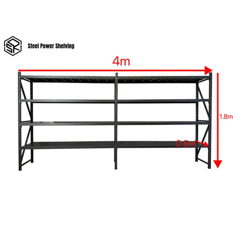 Garage Shelving 1.8m(H)x4.0m(L)x0.5m(D) 1600kg Connecting Metal Storage Rack Adjustable Shelves Garage Shelving 1.8m(H)x4.0m(L)x0.5m(D) 1600kg Connecting Metal Storage Rack Adjustable Shelves