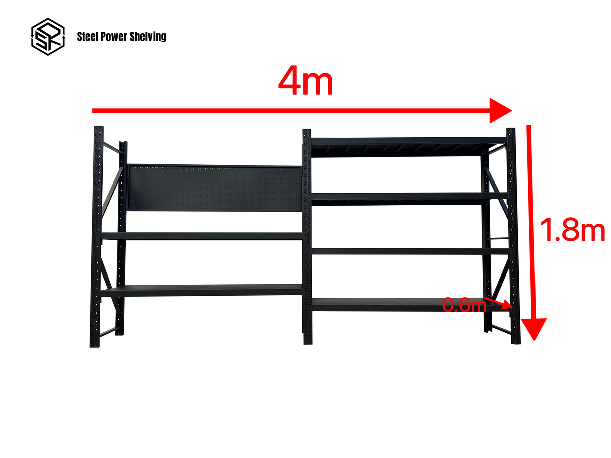 Workstation with pegboard - workbench 1.8m(H)x4.0m(L)x0.6m(D)1800kg