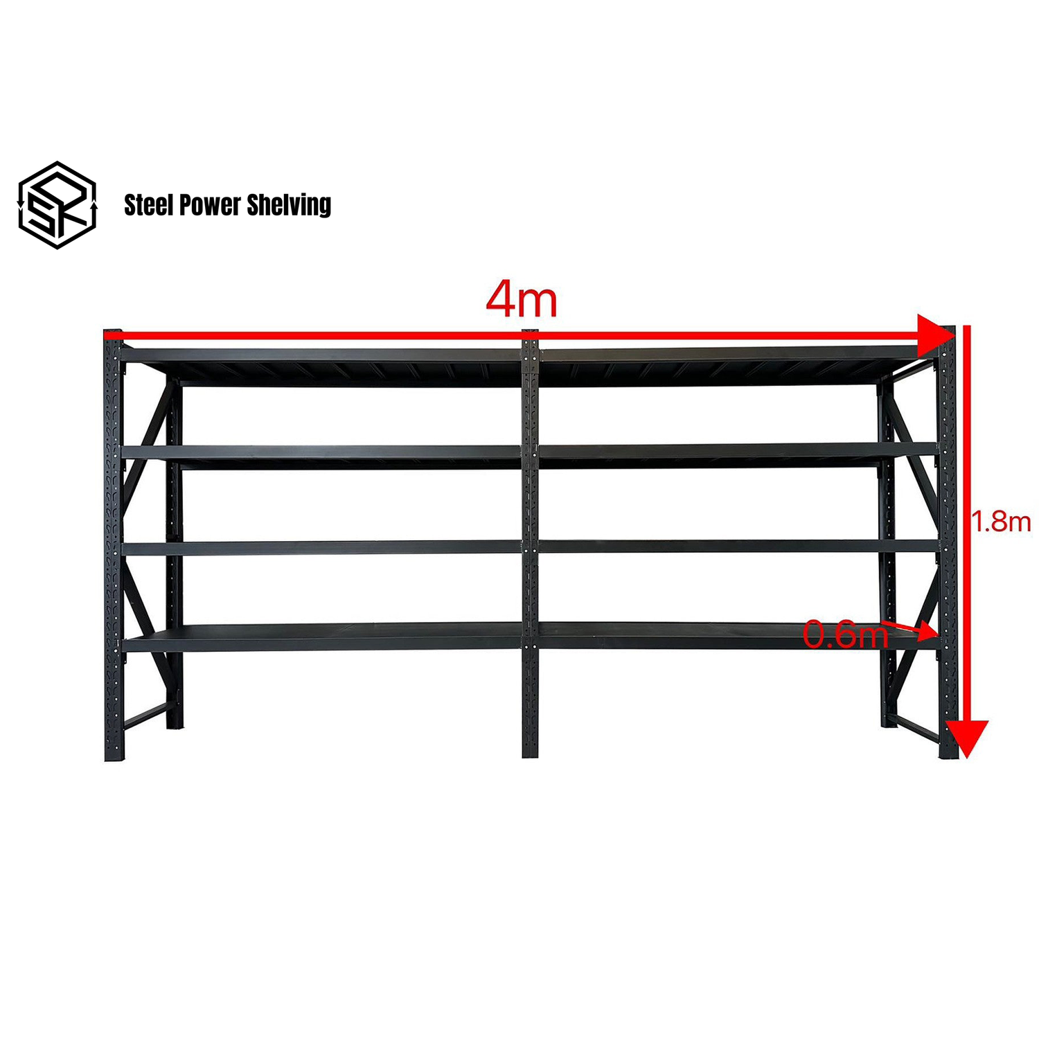 Longspan Shelving 1.8m(H)x4.0m(L)x0.6m(D) 2400kg Heavy Duty Garage Storage Adjustable Shelves