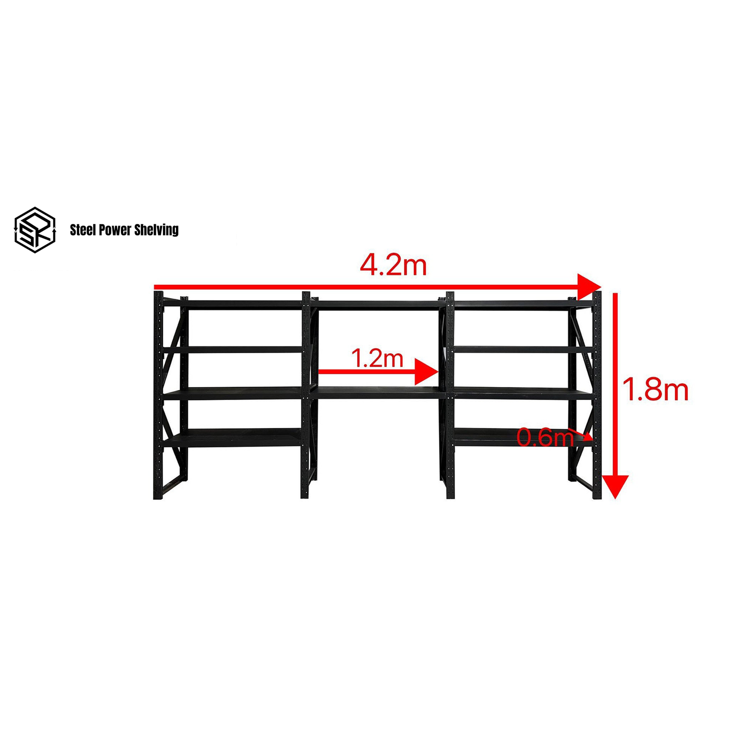 Longspan Shelving 1.8m(H)x4.2m(L)x0.6m(D) 3000kg Heavy Duty Garage Storage Shelving Workbench